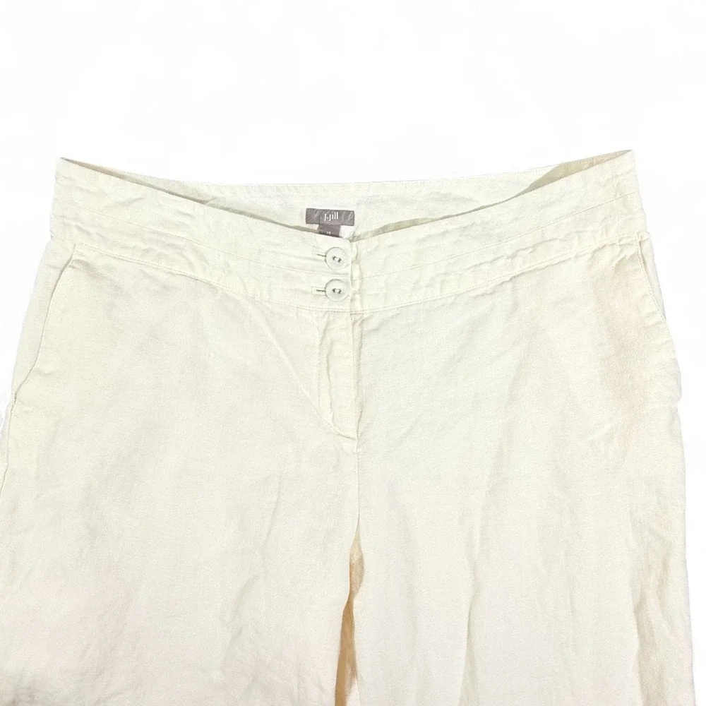 J.Jill 100% Linen Wide Leg Cropped Cream Pants Womens 14 Coastal Lagenlook Lined - Picture 3 of 10